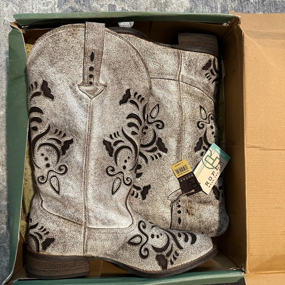 OP Western Boots - Distressed Cream and Brown - NWT